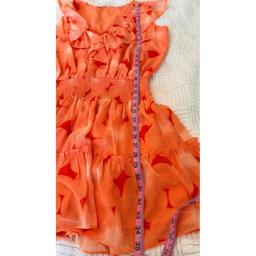 Ramy Brook Tropical Boho Orange Ruffle Smocked Mini Dress Large - Picture 15 of 15